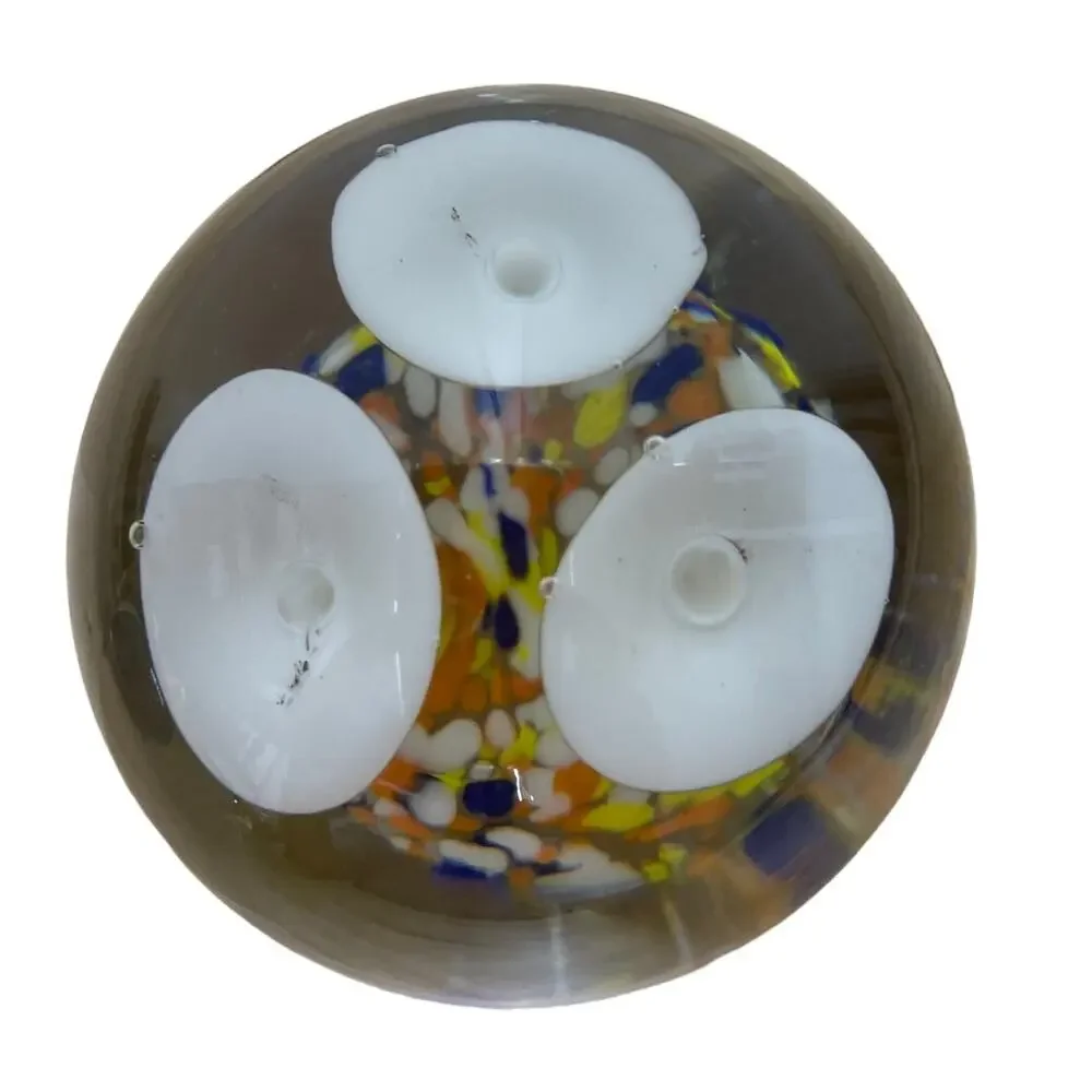 Art Glass Paper Weight White Mushrooms in Colorful Rock Bed Good Condition